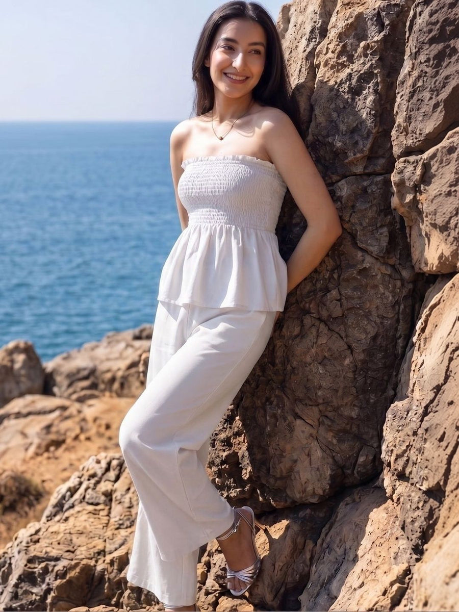 Off White Bandeau Textured Trouser Co-ord Set – AOCS-14D